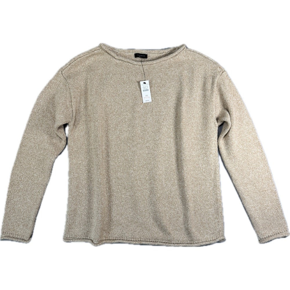 NWT Talbots Sweater Women XS Tan Cotton Knit Boat Neck Long Sleeve